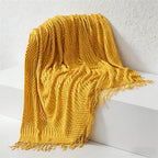 CouldNook Nordic Chunky Knit Throw Blanket - Faux Cashmere Bobble Blanket with Tassels