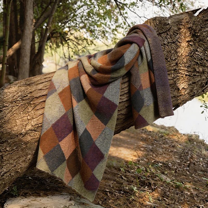 CouldNook Vintage Checkerboard Knit Throw - "Maillard" Earthy Aesthetic Cozy Blanket