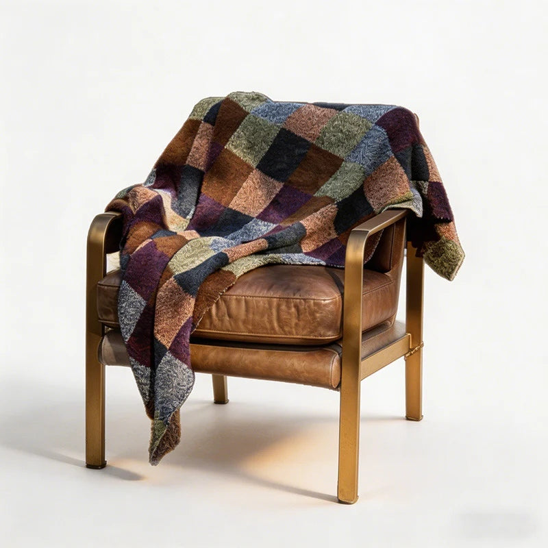 CouldNook Vintage Checkerboard Knit Throw - "Maillard" Earthy Aesthetic Cozy Blanket