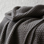 CouldNook Nordic Waffle Knit Throw - Cozy Pom-Pom Sofa Blanket & Bed Runner