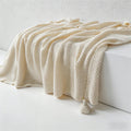 CouldNook Nordic Waffle Knit Throw - Cozy Pom-Pom Sofa Blanket & Bed Runner