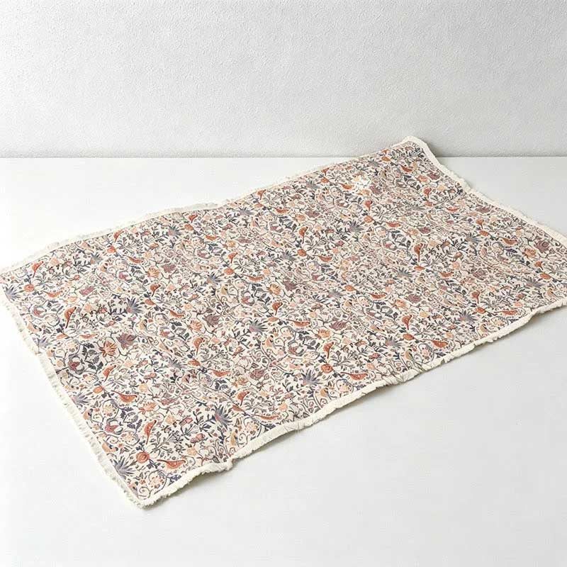 Bohemian Bird Print Tassel Tablecloth & Picnic Blanket - Dual-Use Outdoor Mat