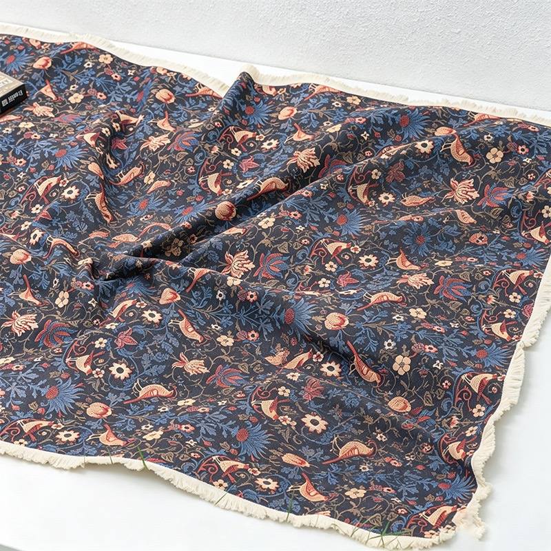 Bohemian Black Floral & Bird Print Tassel Tablecloth & Picnic Blanket - Dual-Use Outdoor Mat