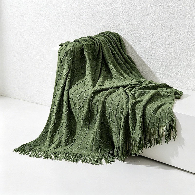 Diamond Knit Tassel Throw Blanket - Multi-Color Cozy Bed & Sofa Cover