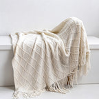 Diamond Knit Tassel Throw Blanket - Multi-Color Cozy Bed & Sofa Cover