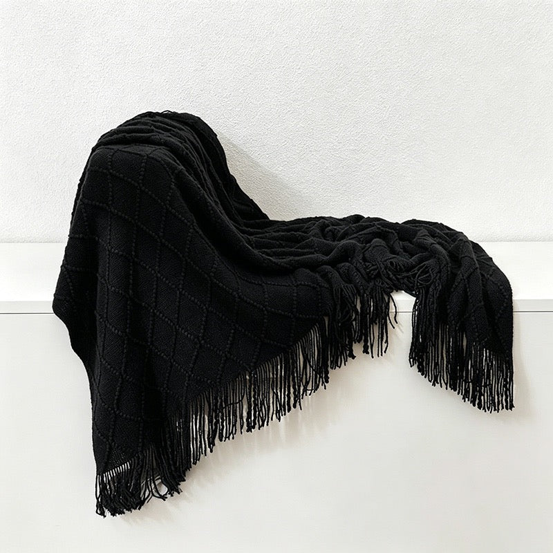 Diamond Knit Tassel Throw Blanket - Multi-Color Cozy Bed & Sofa Cover
