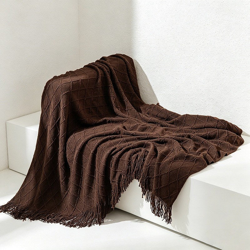 Diamond Knit Tassel Throw Blanket - Multi-Color Cozy Bed & Sofa Cover