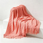 Diamond Knit Tassel Throw Blanket - Multi-Color Cozy Bed & Sofa Cover