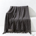 Diamond Knit Tassel Throw Blanket - Multi-Color Cozy Bed & Sofa Cover