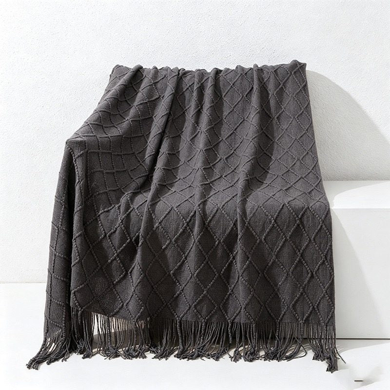 Diamond Knit Tassel Throw Blanket - Multi-Color Cozy Bed & Sofa Cover