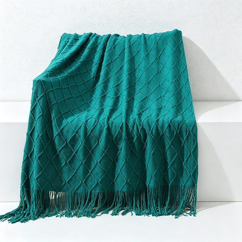 Diamond Knit Tassel Throw Blanket - Multi-Color Cozy Bed & Sofa Cover