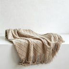 Diamond Knit Tassel Throw Blanket - Multi-Color Cozy Bed & Sofa Cover