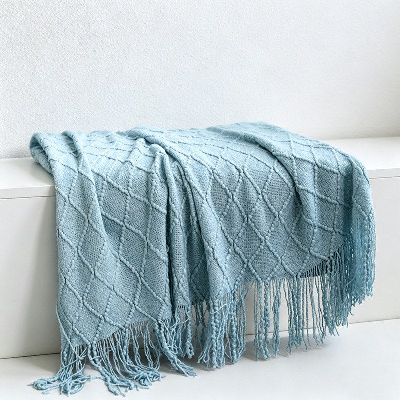 Diamond Knit Tassel Throw Blanket - Multi-Color Cozy Bed & Sofa Cover
