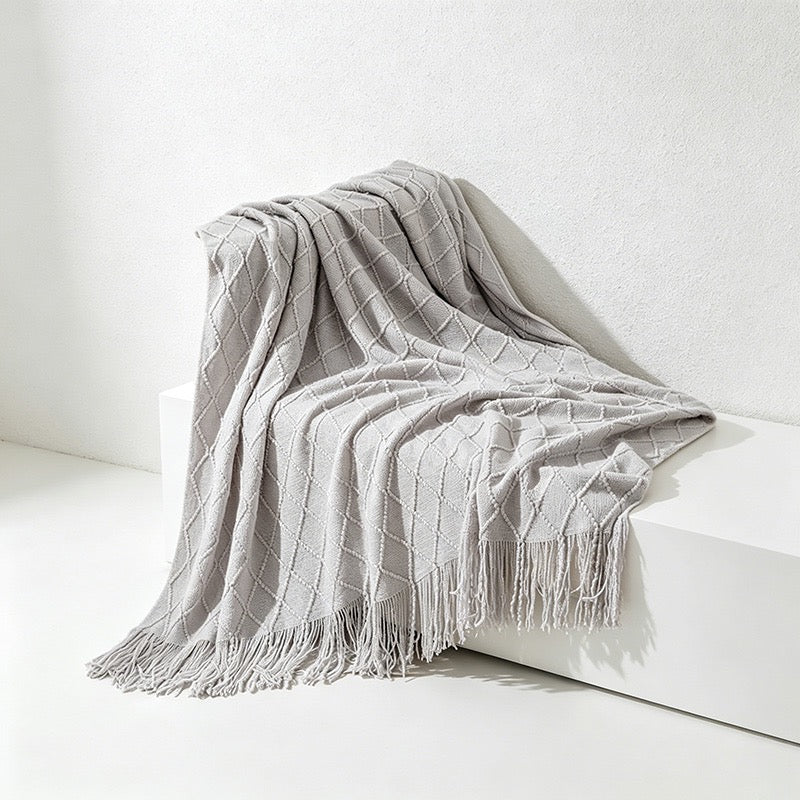 Diamond Knit Tassel Throw Blanket - Multi-Color Cozy Bed & Sofa Cover