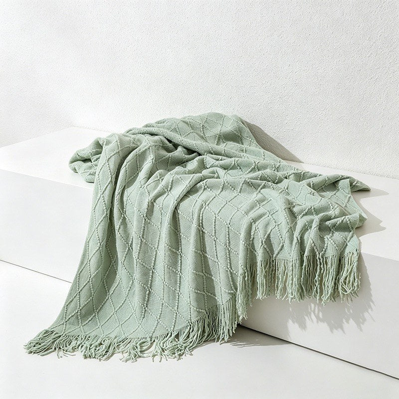 Diamond Knit Tassel Throw Blanket - Multi-Color Cozy Bed & Sofa Cover
