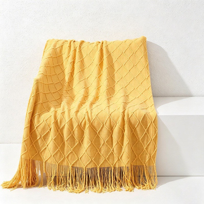 Diamond Knit Tassel Throw Blanket - Multi-Color Cozy Bed & Sofa Cover