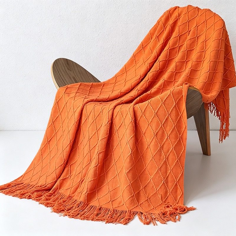Diamond Knit Tassel Throw Blanket - Multi-Color Cozy Bed & Sofa Cover