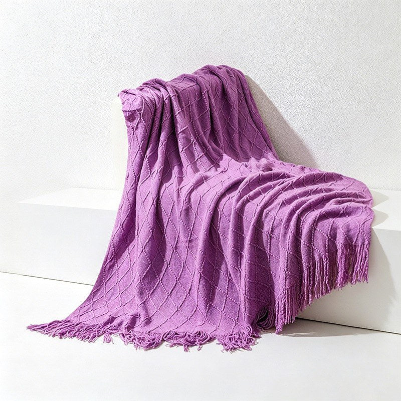 Diamond Knit Tassel Throw Blanket - Multi-Color Cozy Bed & Sofa Cover