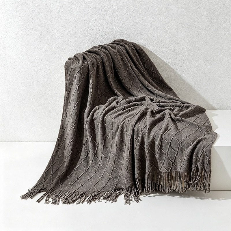 Diamond Knit Tassel Throw Blanket - Multi-Color Cozy Bed & Sofa Cover