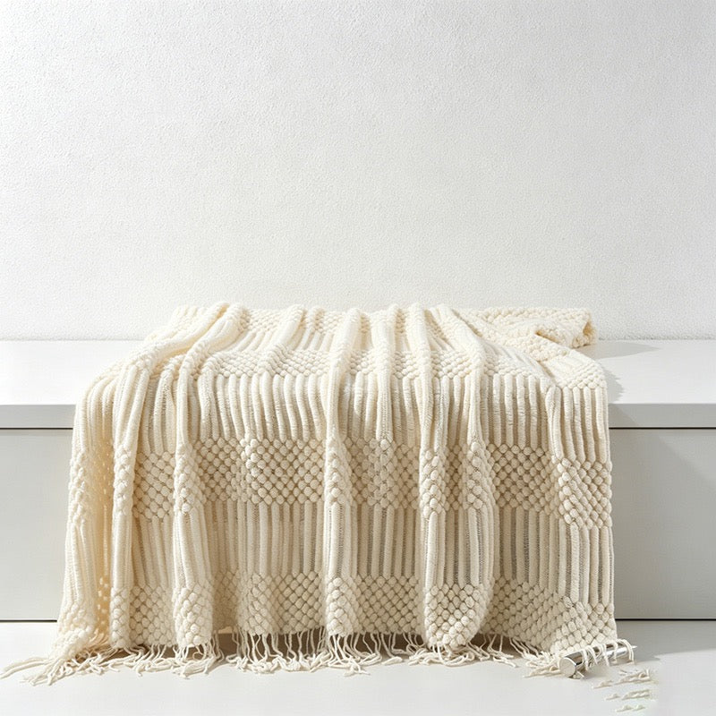 Bohemian Textured Knit Tassel Throw Blanket - Multi-Color Sofa & Bed Cover