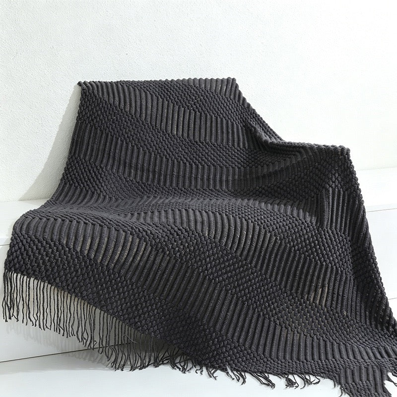 Bohemian Textured Knit Tassel Throw Blanket - Multi-Color Sofa & Bed Cover