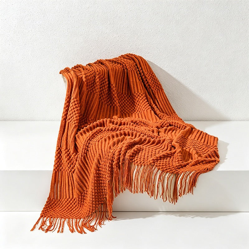 Bohemian Textured Knit Tassel Throw Blanket - Multi-Color Sofa & Bed Cover