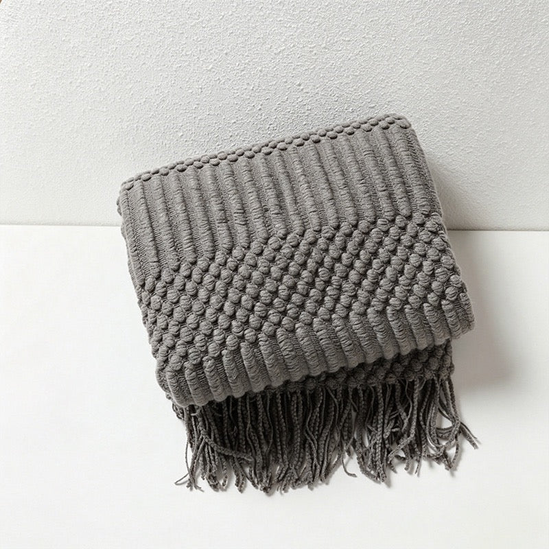 Bohemian Textured Knit Tassel Throw Blanket - Multi-Color Sofa & Bed Cover