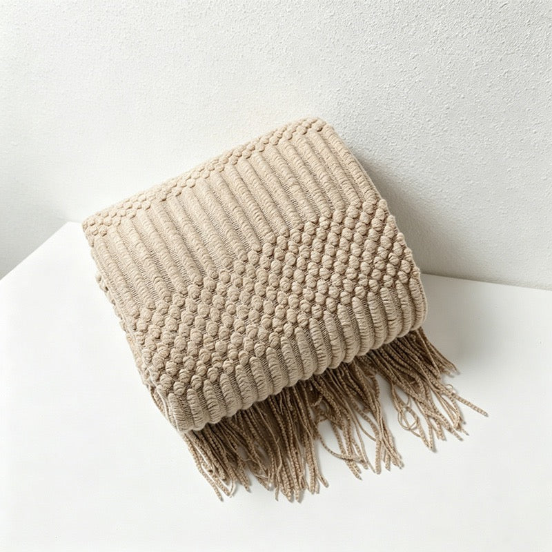 Bohemian Textured Knit Tassel Throw Blanket - Multi-Color Sofa & Bed Cover