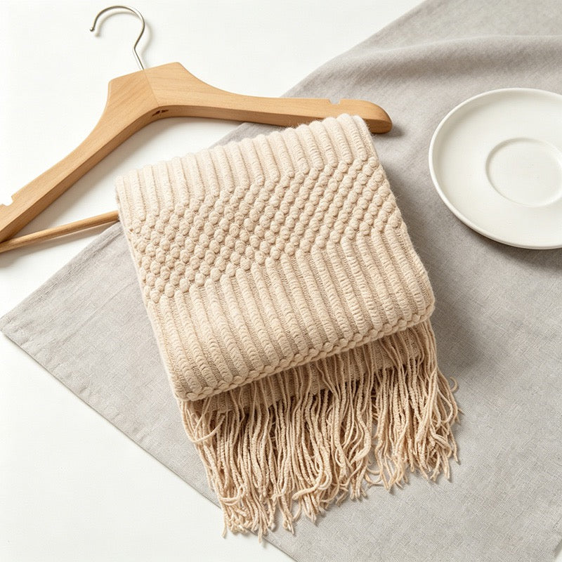 Bohemian Textured Knit Tassel Throw Blanket - Multi-Color Sofa & Bed Cover