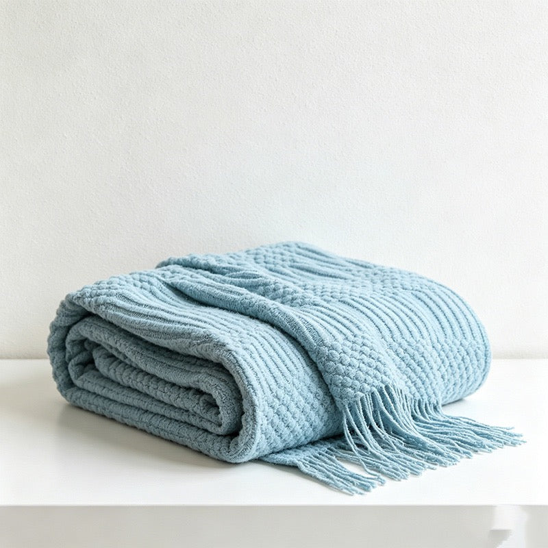 Bohemian Textured Knit Tassel Throw Blanket - Multi-Color Sofa & Bed Cover