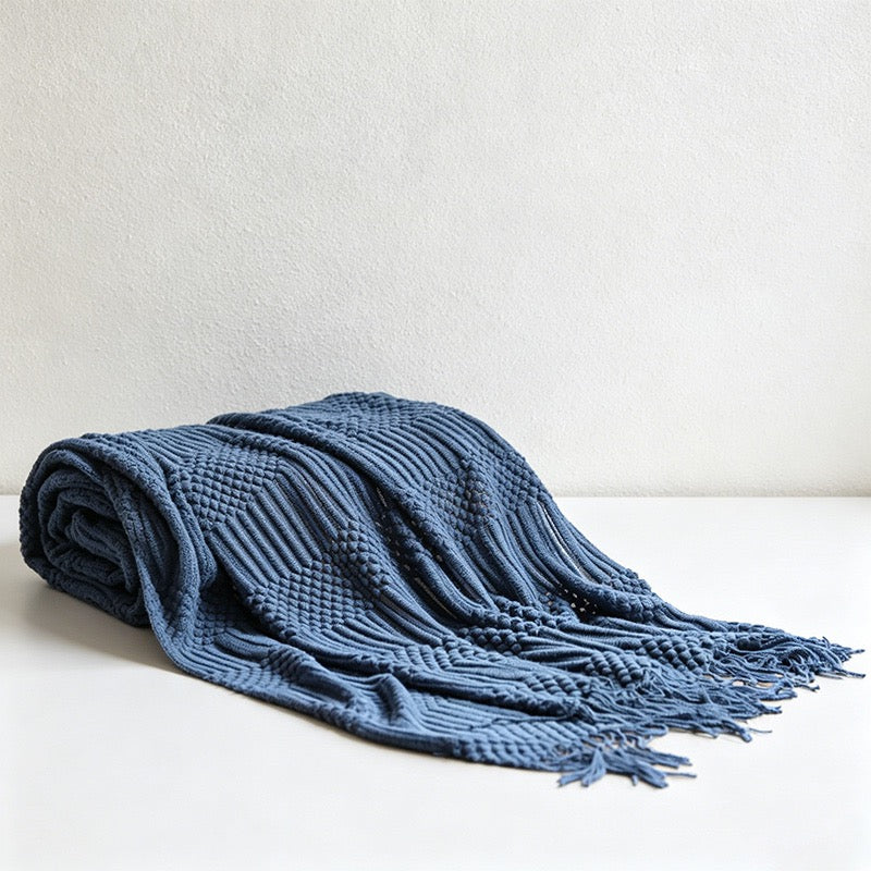 Bohemian Textured Knit Tassel Throw Blanket - Multi-Color Sofa & Bed Cover