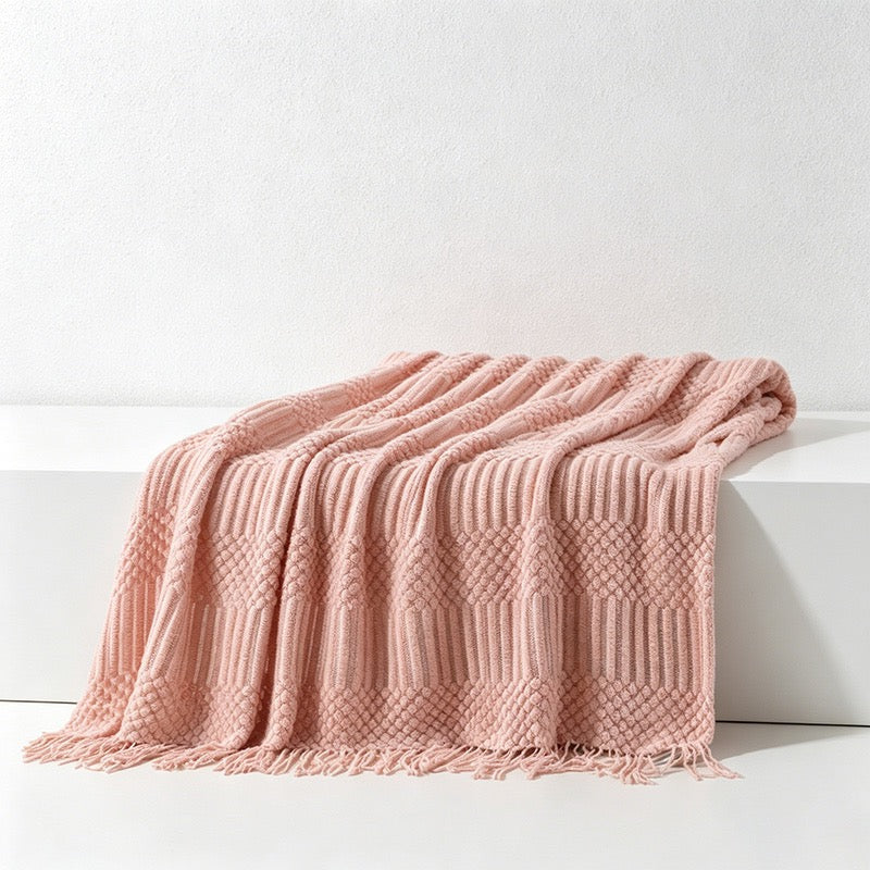 Bohemian Textured Knit Tassel Throw Blanket - Multi-Color Sofa & Bed Cover