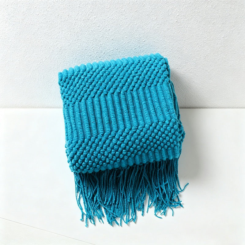 Bohemian Textured Knit Tassel Throw Blanket - Multi-Color Sofa & Bed Cover