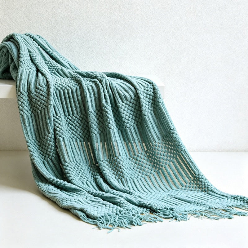 Bohemian Textured Knit Tassel Throw Blanket - Multi-Color Sofa & Bed Cover