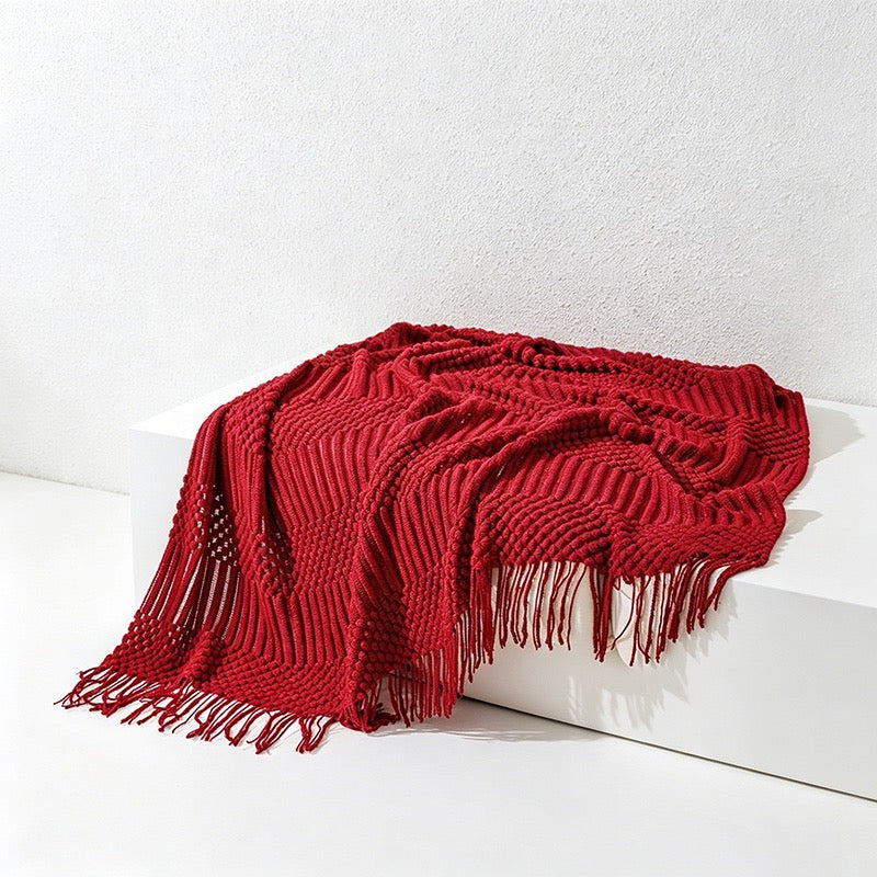 Bohemian Textured Knit Tassel Throw Blanket - Multi-Color Sofa & Bed Cover