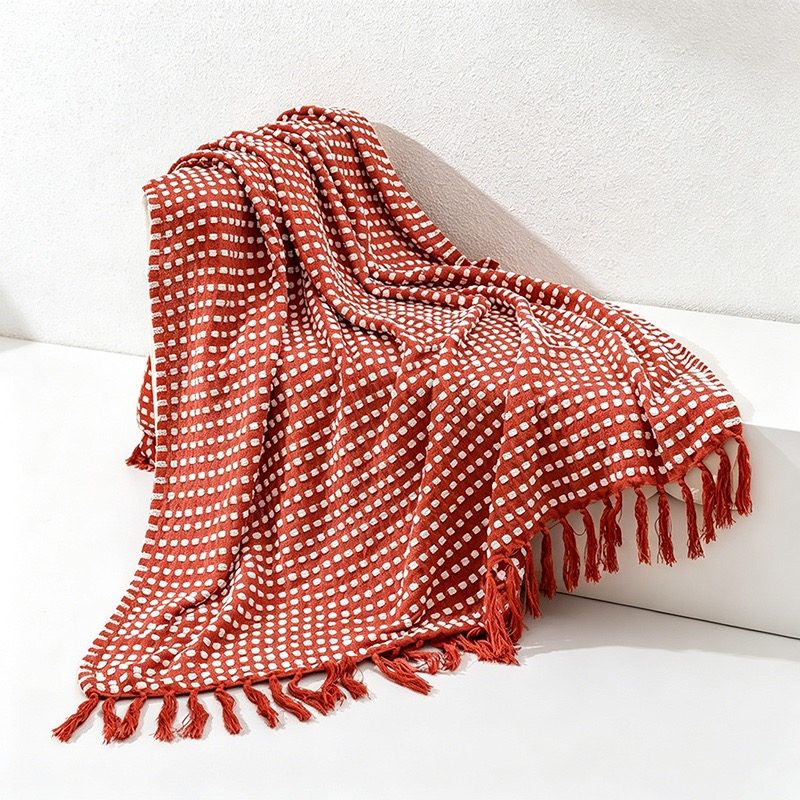 Waffle Knit Tassel Throw Blanket - Multi-Color Cozy Sofa & Bed Cover