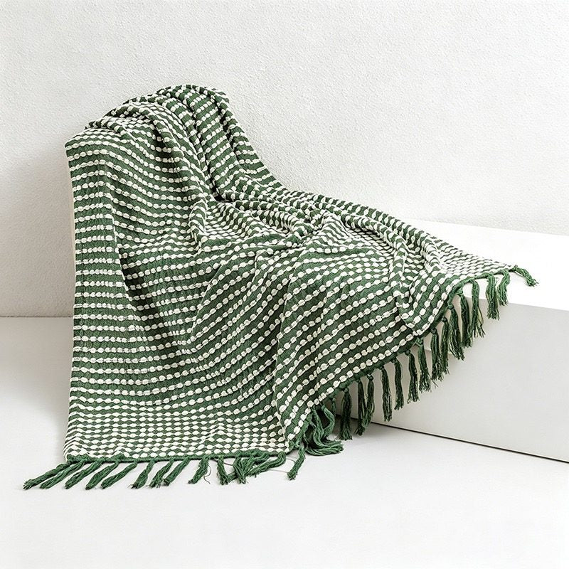 Waffle Knit Tassel Throw Blanket - Multi-Color Cozy Sofa & Bed Cover