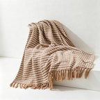 Waffle Knit Tassel Throw Blanket - Multi-Color Cozy Sofa & Bed Cover