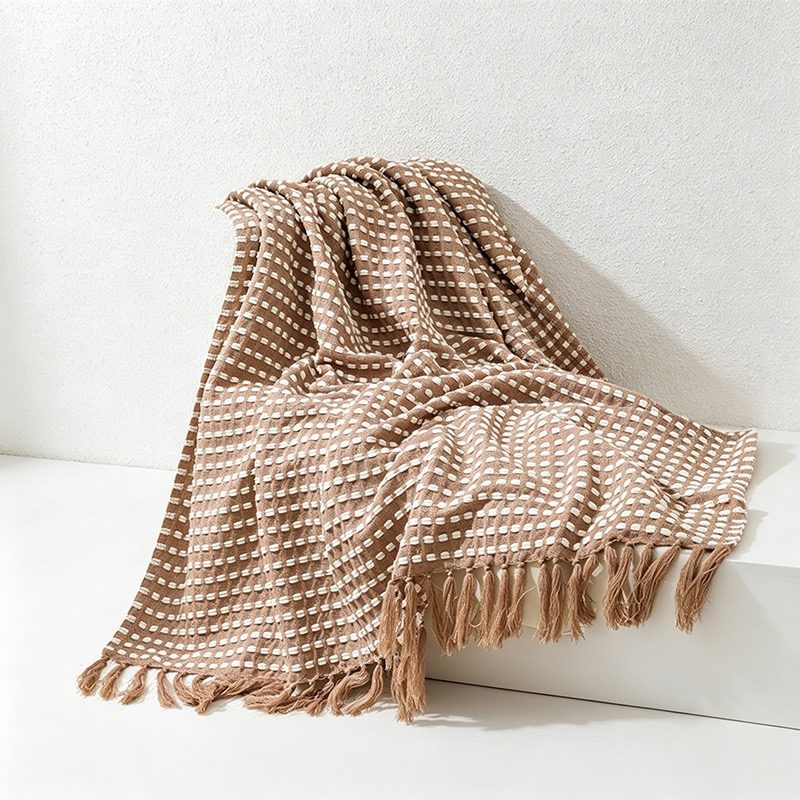 Waffle Knit Tassel Throw Blanket - Multi-Color Cozy Sofa & Bed Cover