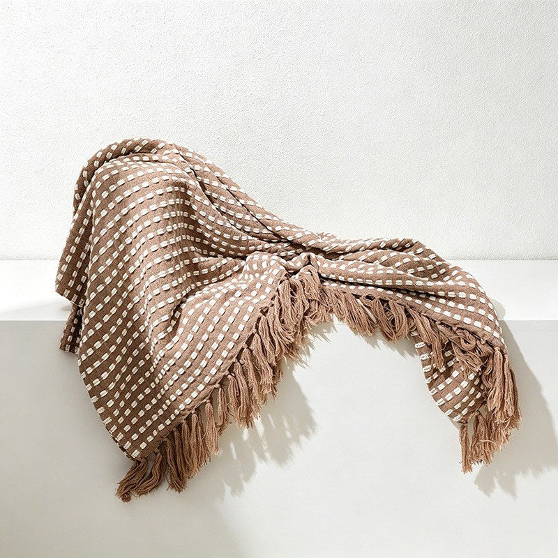 Waffle Knit Tassel Throw Blanket - Multi-Color Cozy Sofa & Bed Cover