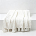 Waffle Knit Tassel Throw Blanket - Multi-Color Cozy Sofa & Bed Cover