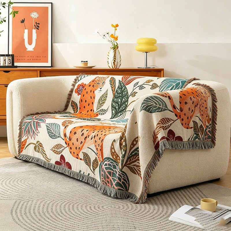 Bohemian Jungle Leopard Print Tassel Throw Blanket