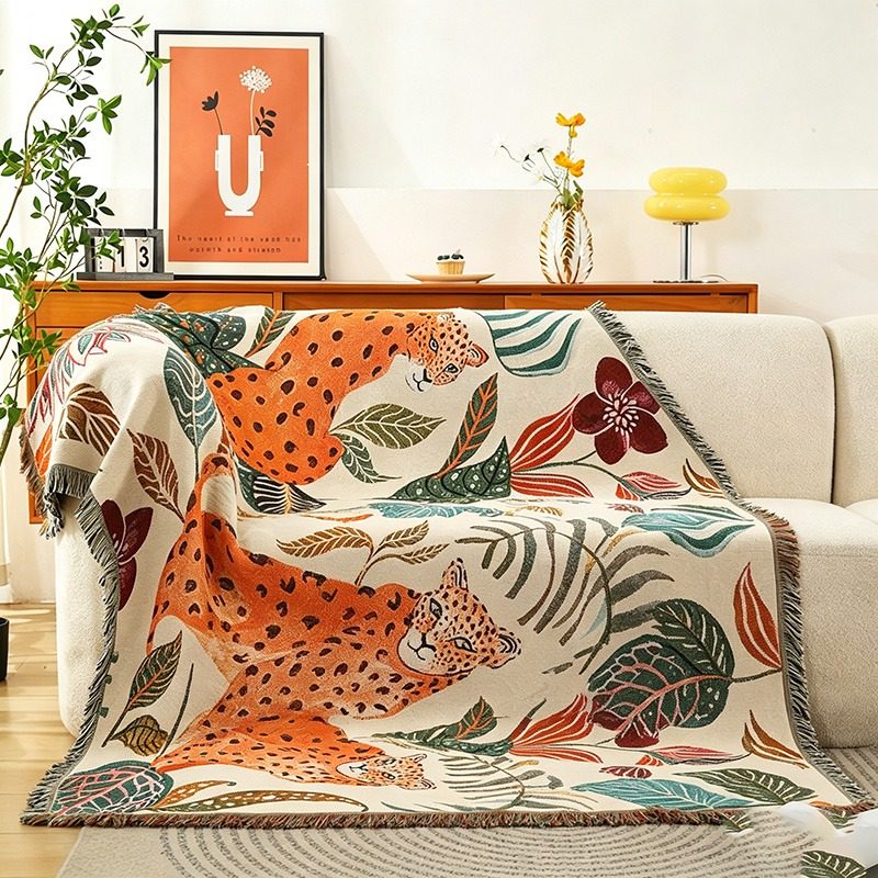 Bohemian Jungle Leopard Print Tassel Throw Blanket