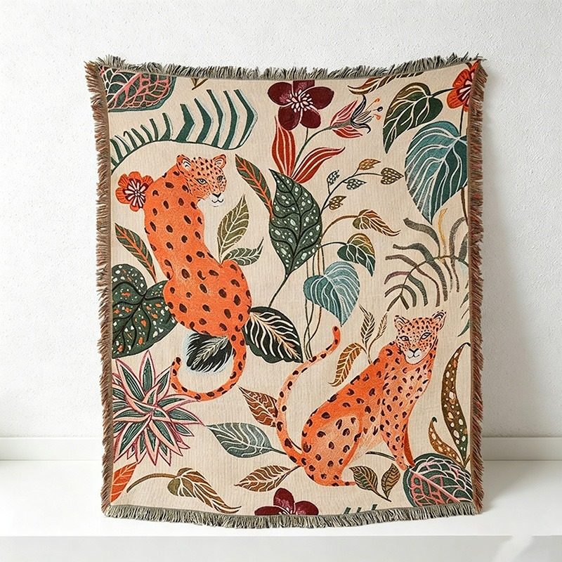 Bohemian Jungle Leopard Print Tassel Throw Blanket