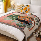 CouldNook Woven Throw Blanket - Bohemian Jungle Cheetah Girl Tapestry