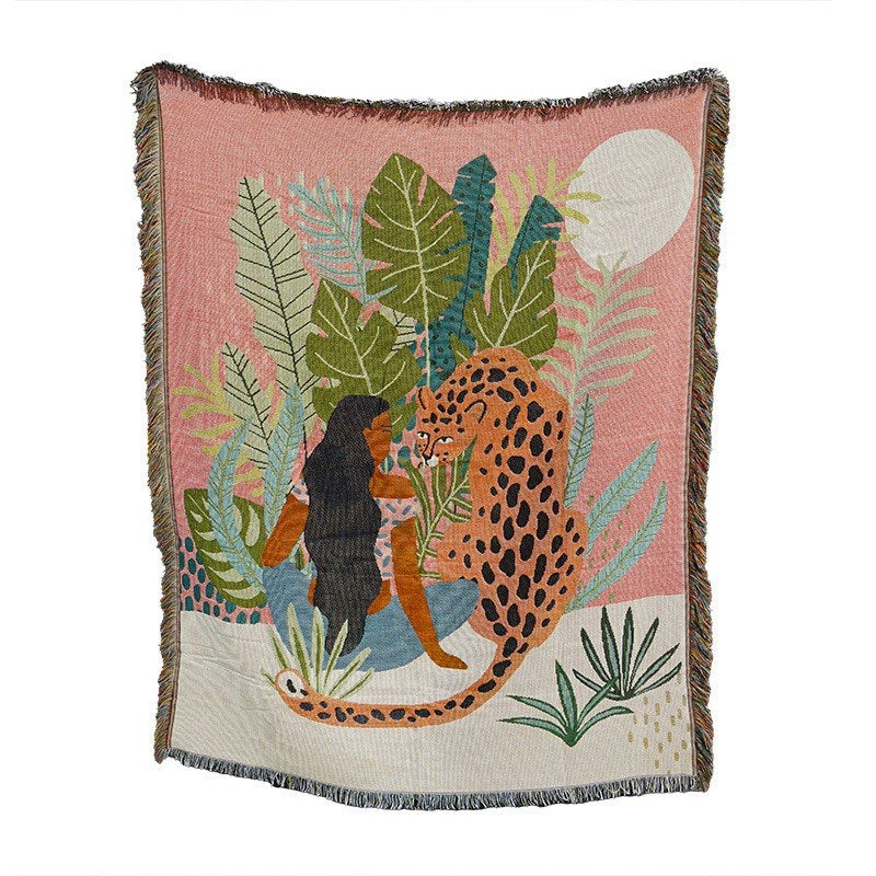 CouldNook Woven Throw Blanket - Bohemian Jungle Cheetah Girl Tapestry
