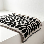 CouldNook Woven Throw Blanket - Minimalist Vintage Leaf Tapestry