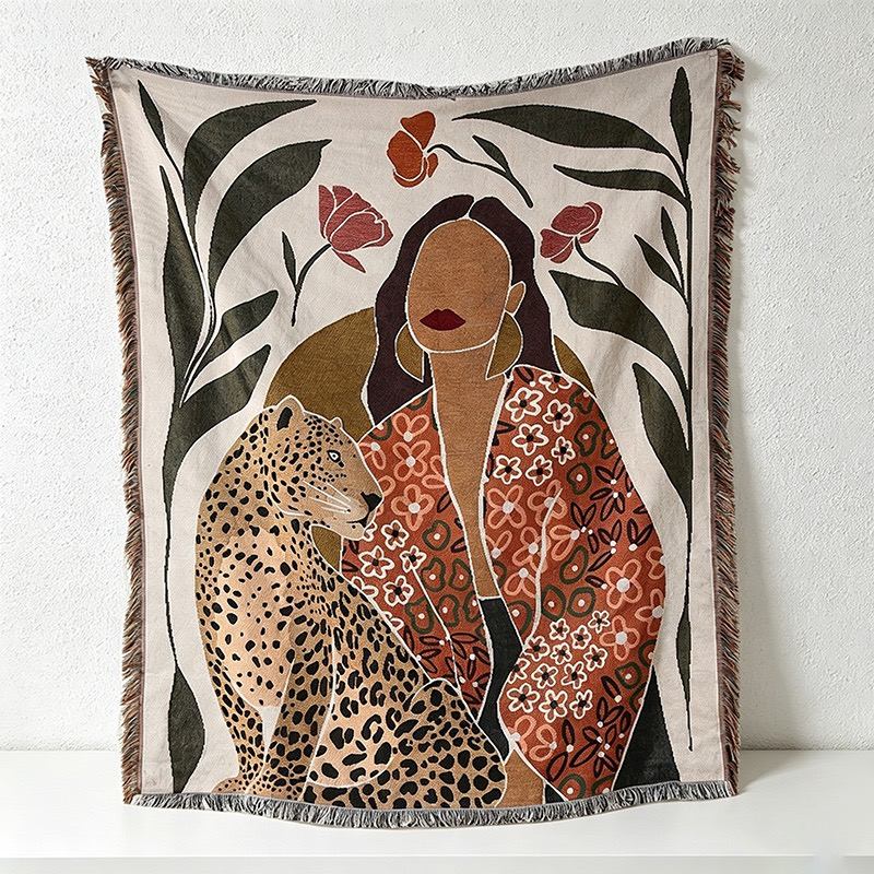 CouldNook Woven Throw Blanket - Bohemian Safari Leopard Tapestry Collection