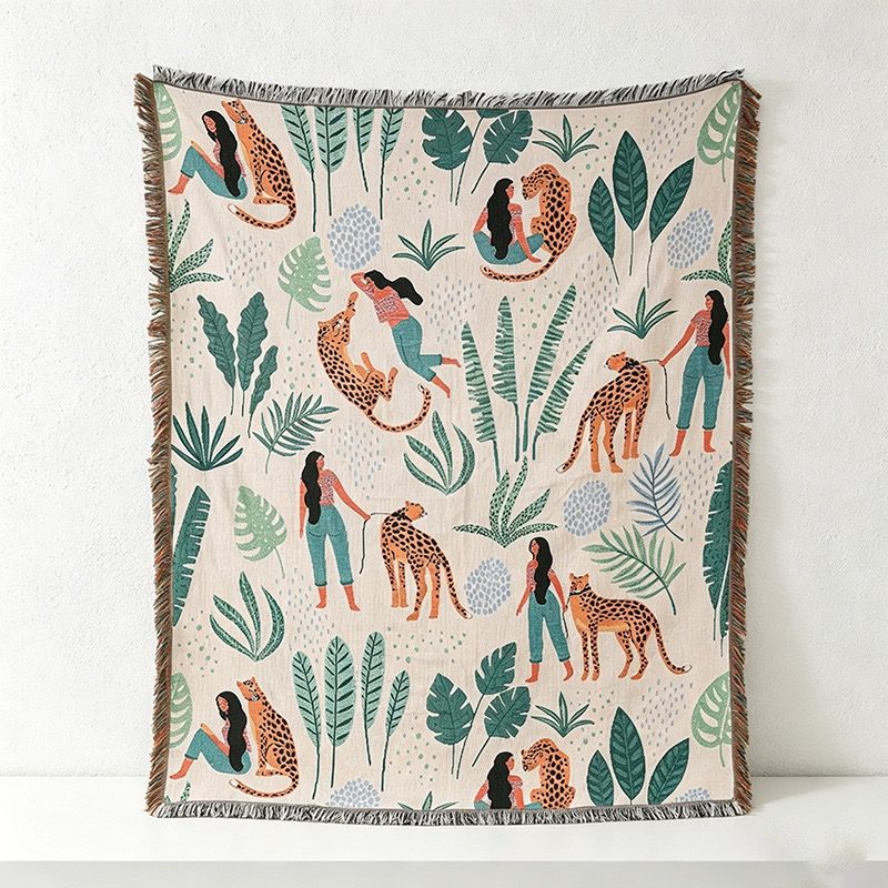CouldNook Woven Throw Blanket - Bohemian Safari Leopard Tapestry Collection