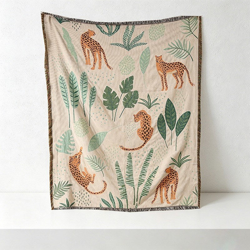 CouldNook Woven Throw Blanket - Bohemian Safari Leopard Tapestry Collection